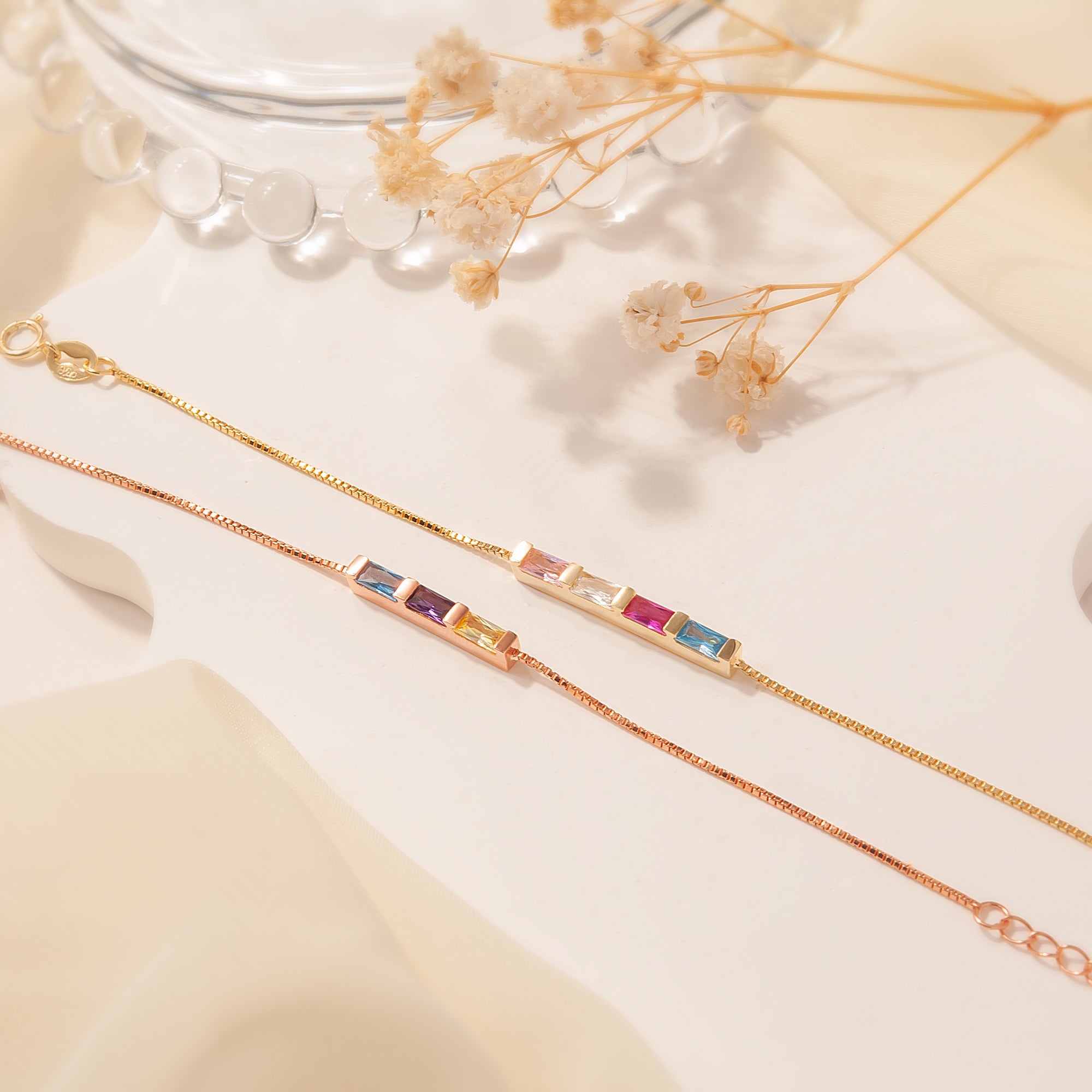 Sterling Silver Birthstone Baguette Bracelet