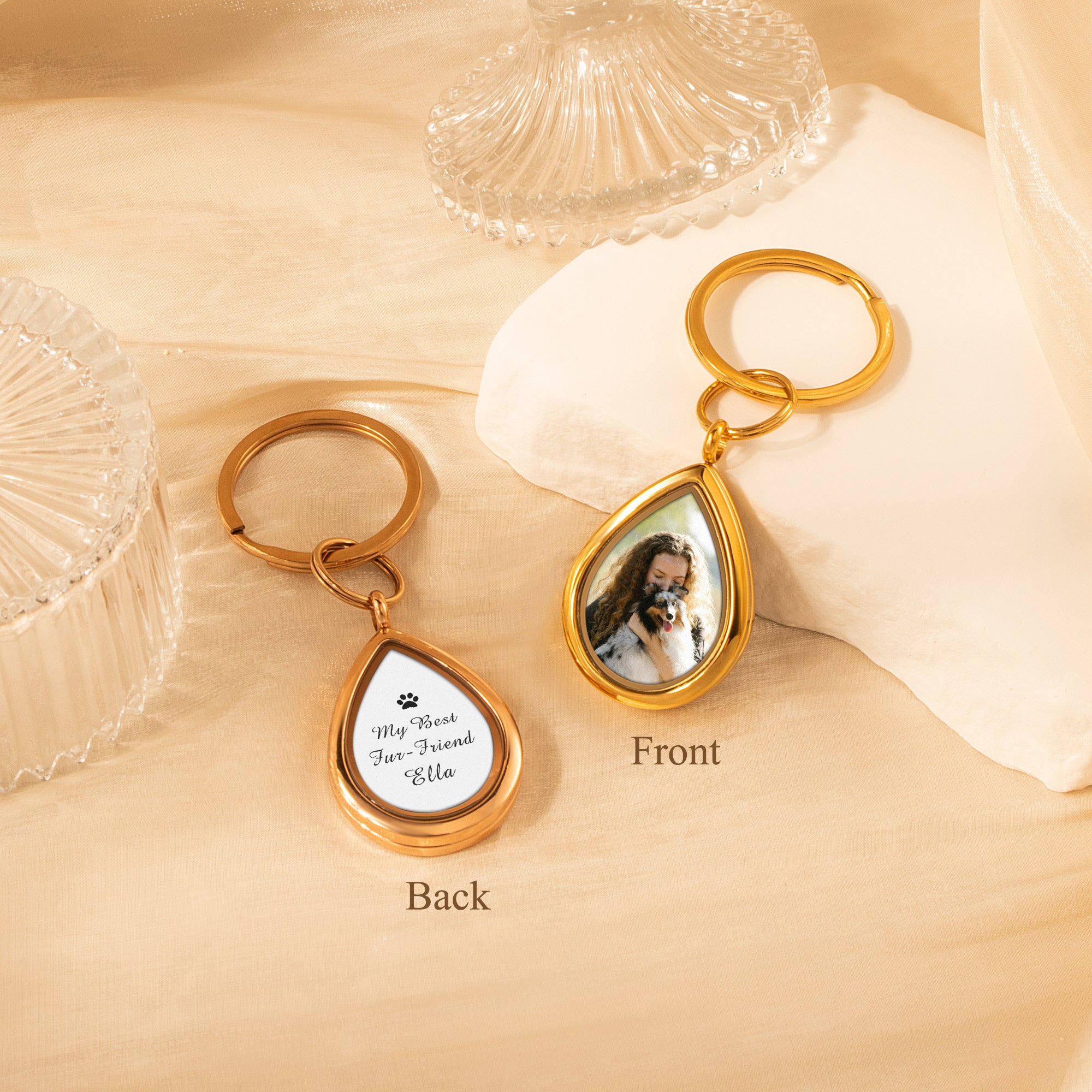 Glass Teardrop Pet Memorial Photo Locket Keychain