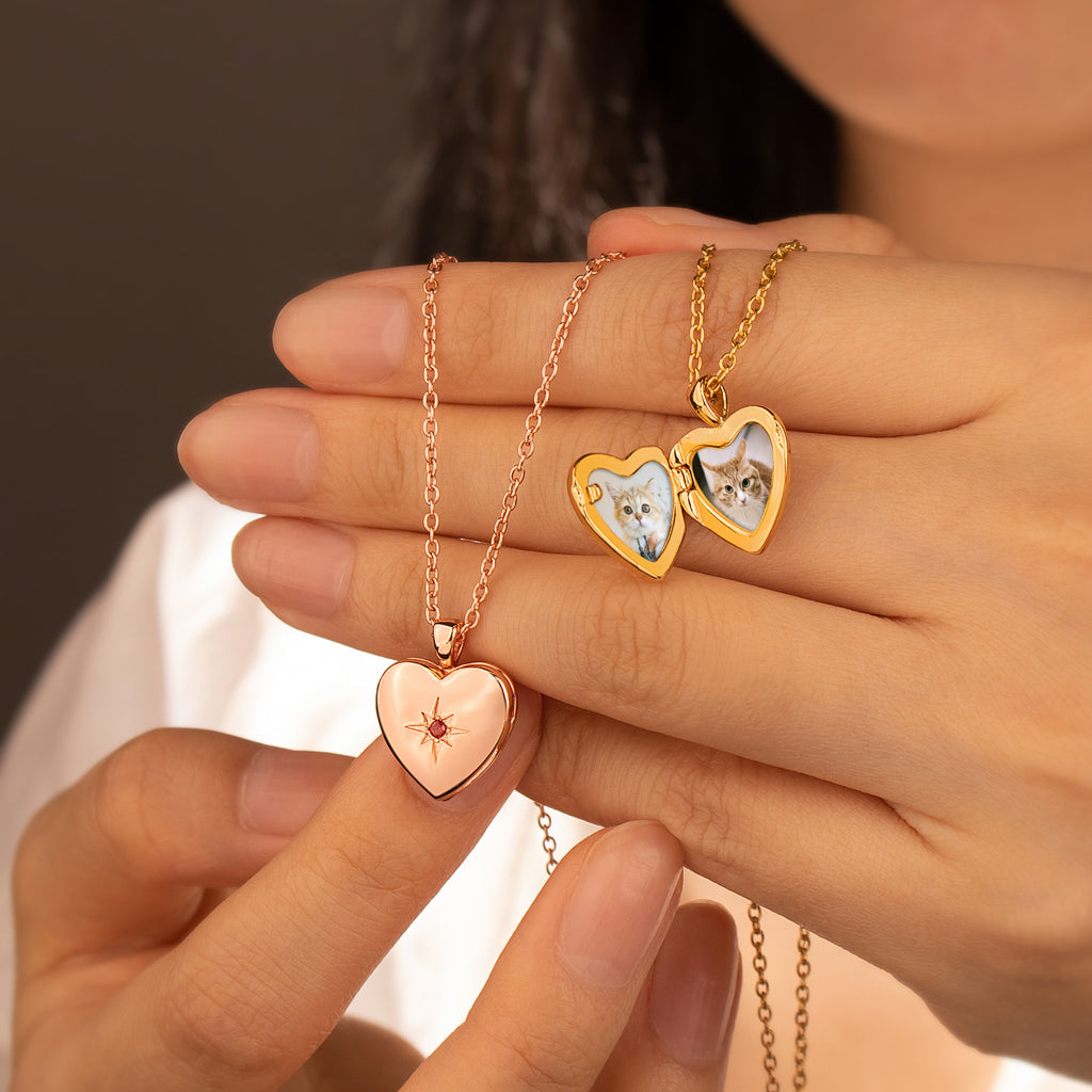 Heart Birthstone Pet Photo Locket Necklace