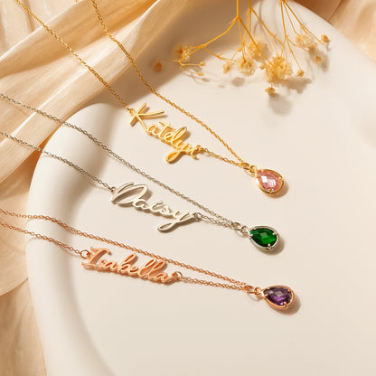 Personalized Name Necklace with Birthstone Charm