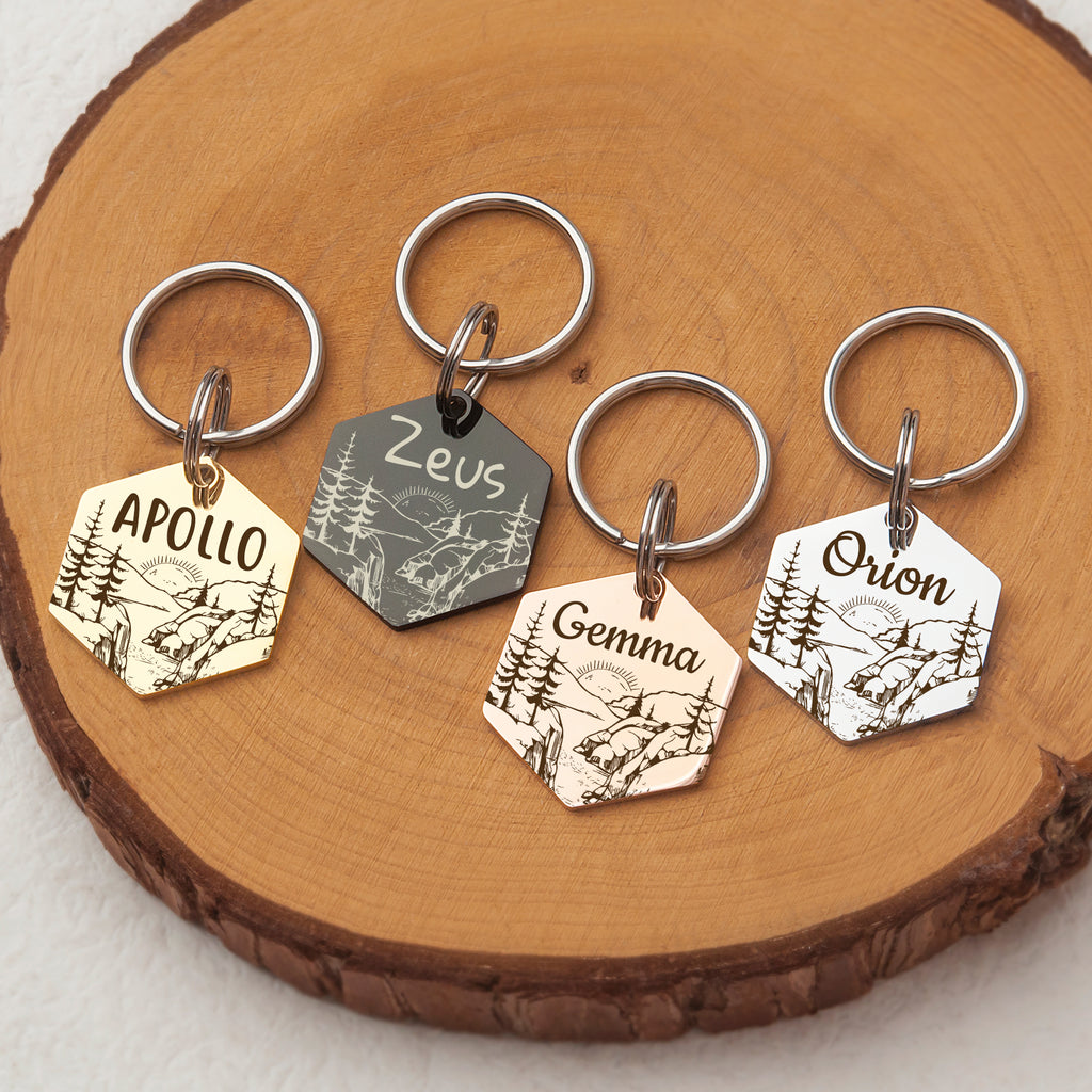 Hexagon Mountain Sunrise Pet ID Dog Tag