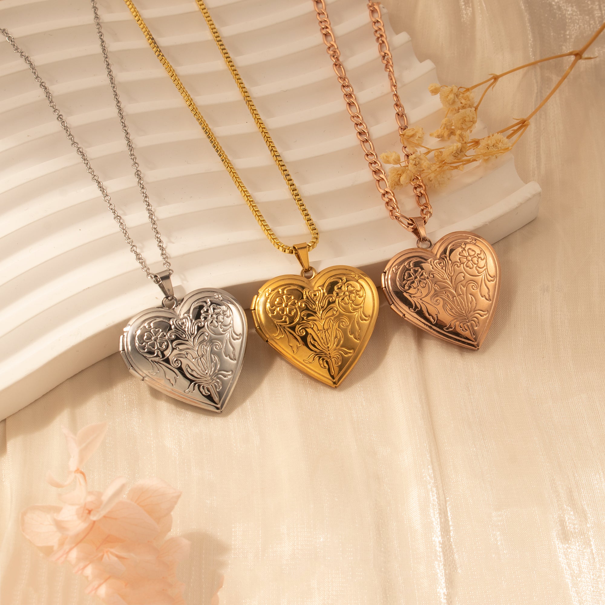 Symmetrical Floral Pet Photo Heart Locket