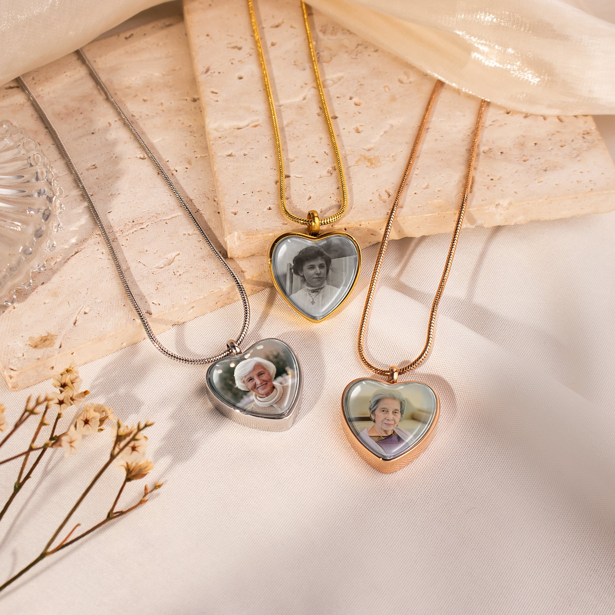 Heart Memorial Ashes Holder Necklace with Photo