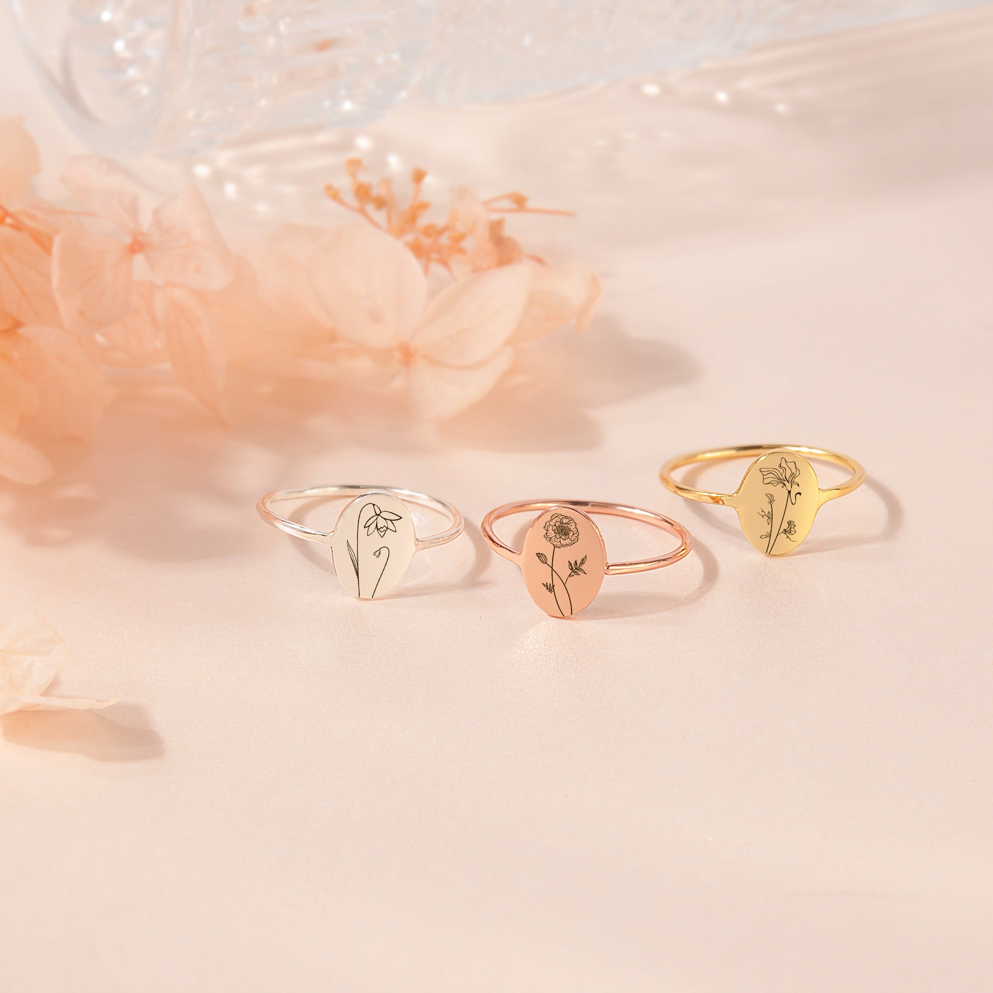 Birth Flower Sterling Silver Ring