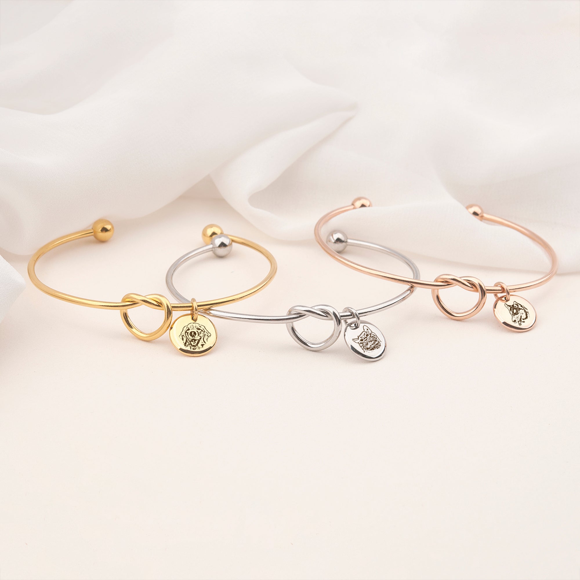 Pet Portrait Photo Custom Cuff Knot Bracelet