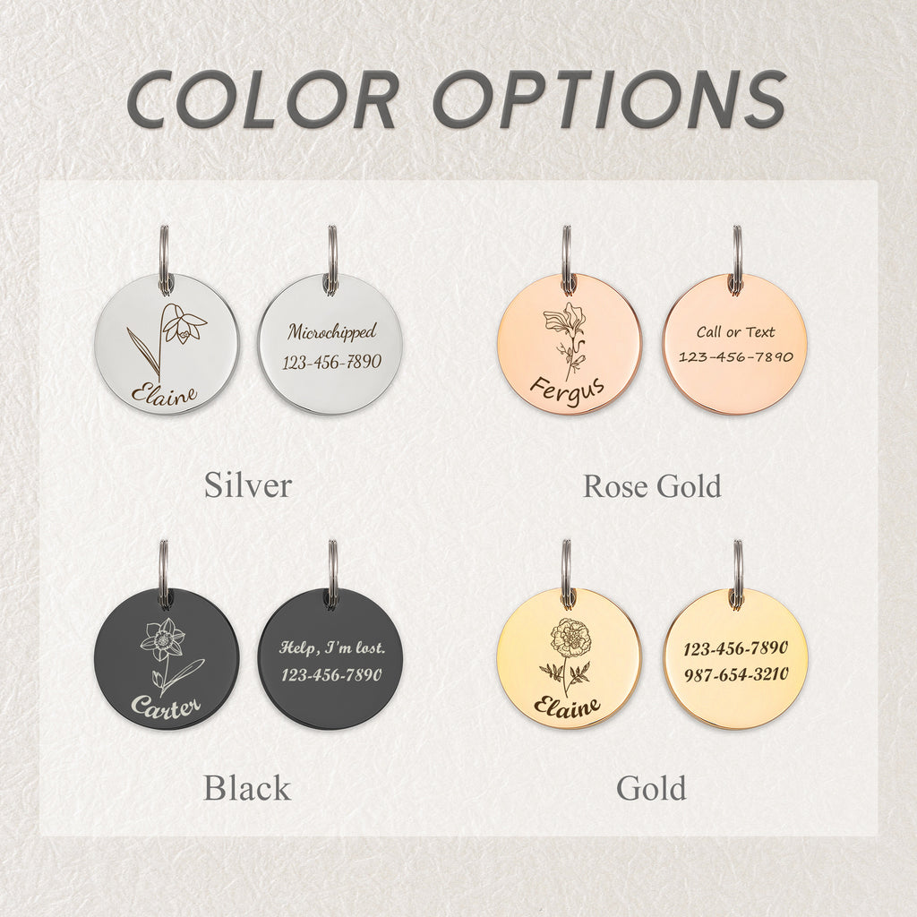 Round Birth Flower ID Tag for Cats and Dogs
