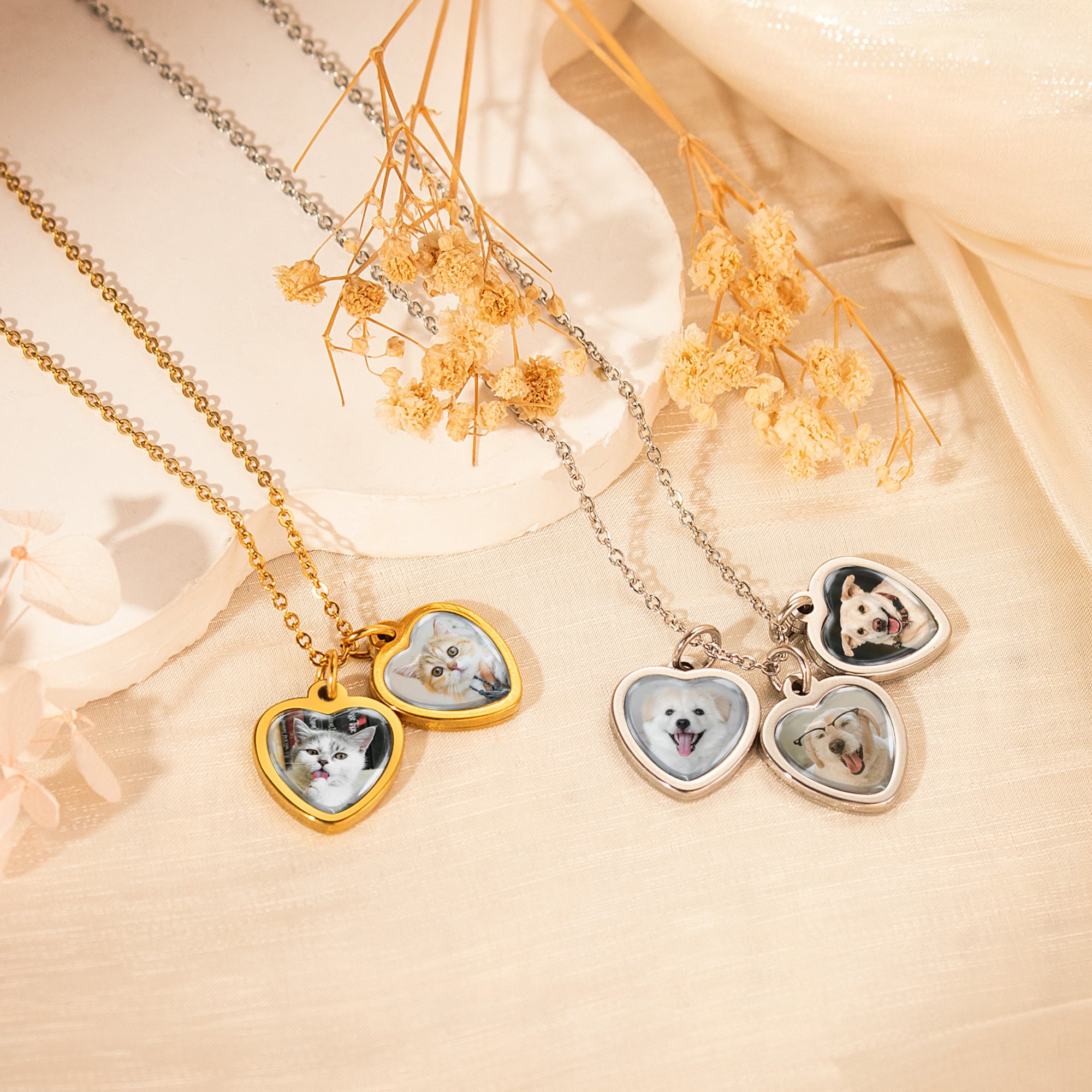 Heart Pet Photo Necklace with Glass Dome Cab