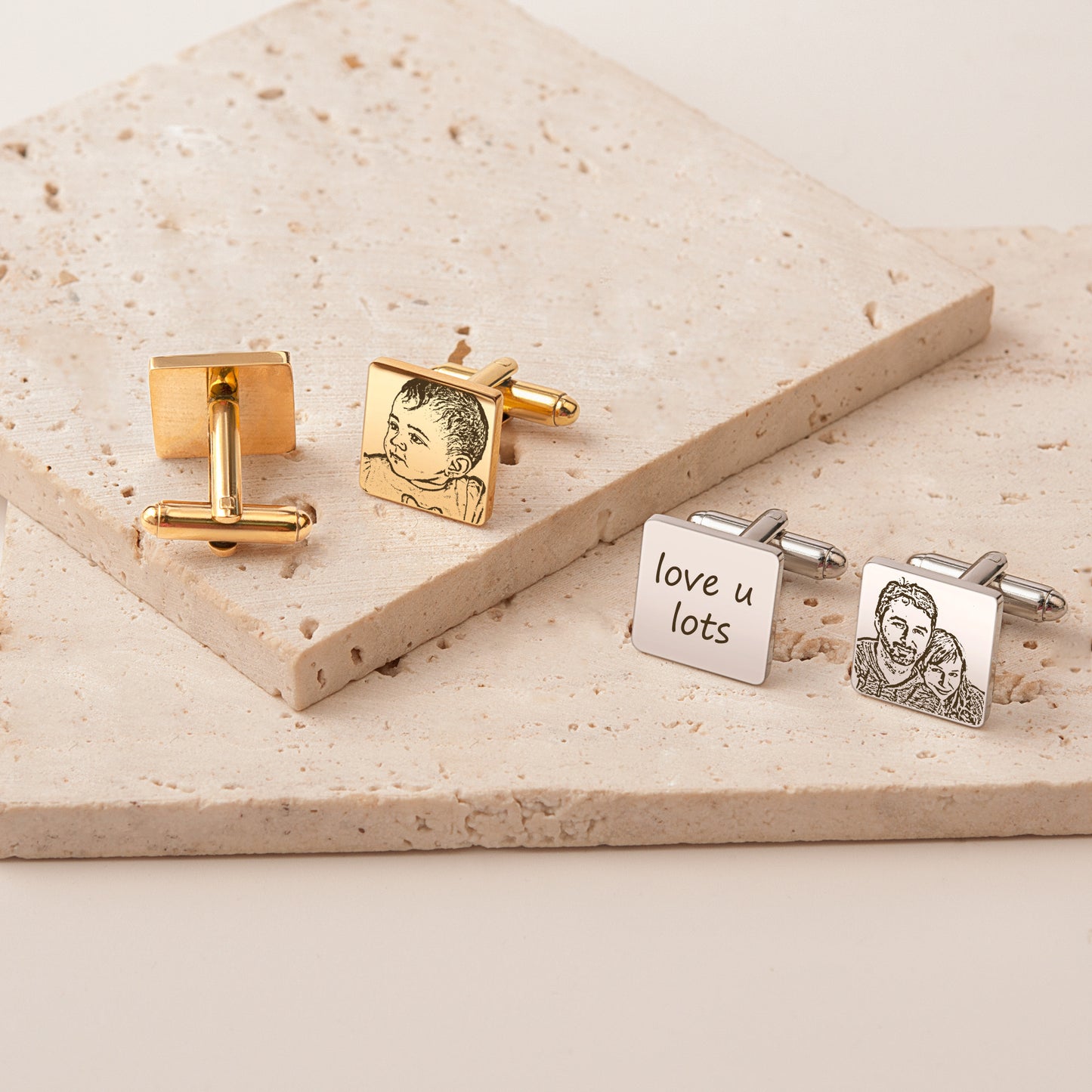 Custom People Portrait Wedding Square Cuff Links