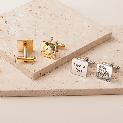 Custom People Portrait Wedding Square Cuff Links