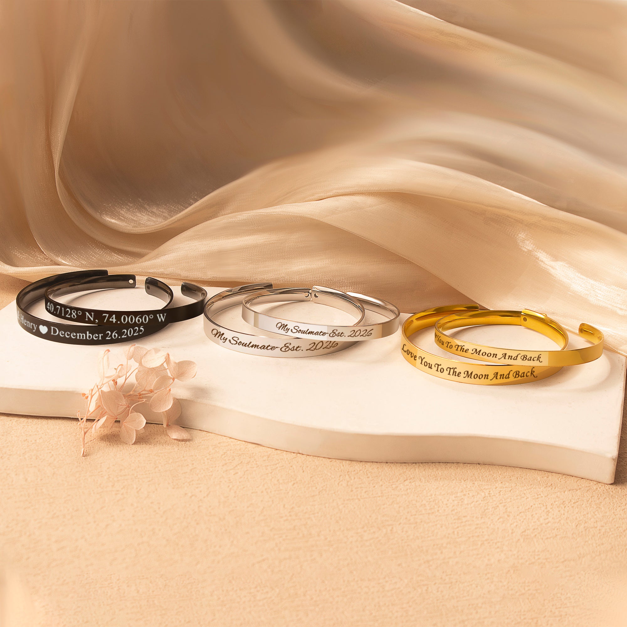 Custom 6mm and 8mm Matching Cuff Bangle Set