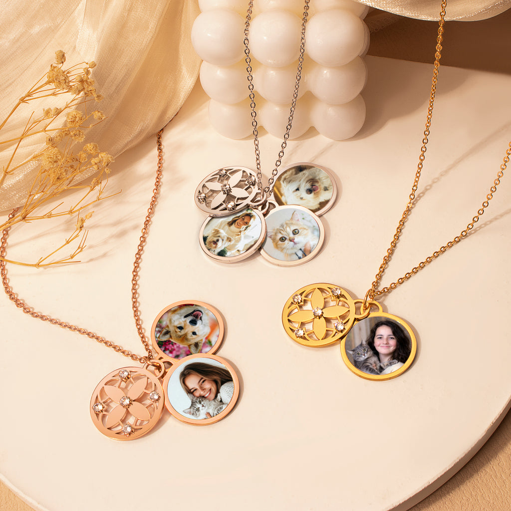 Four Leaf Pet Memorial Photo Necklace