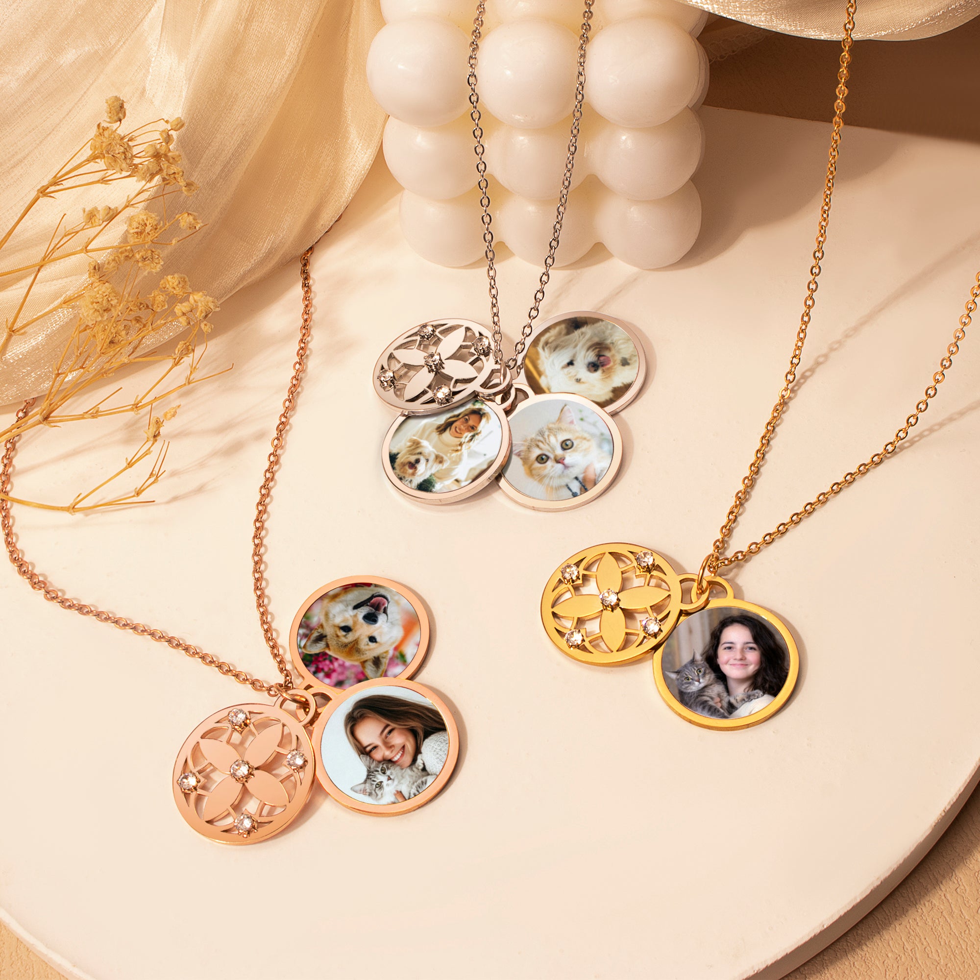 Four Leaf Pet Memorial Photo Necklace