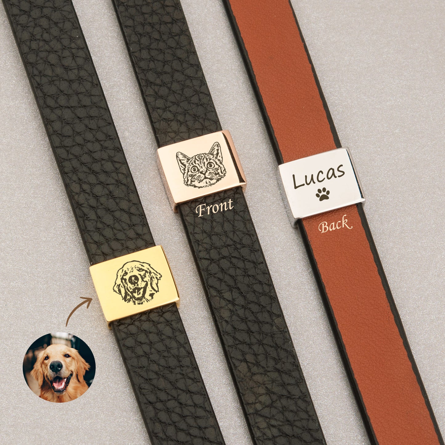 Personalized Pet Portrait Adjustable Leather Bracelet