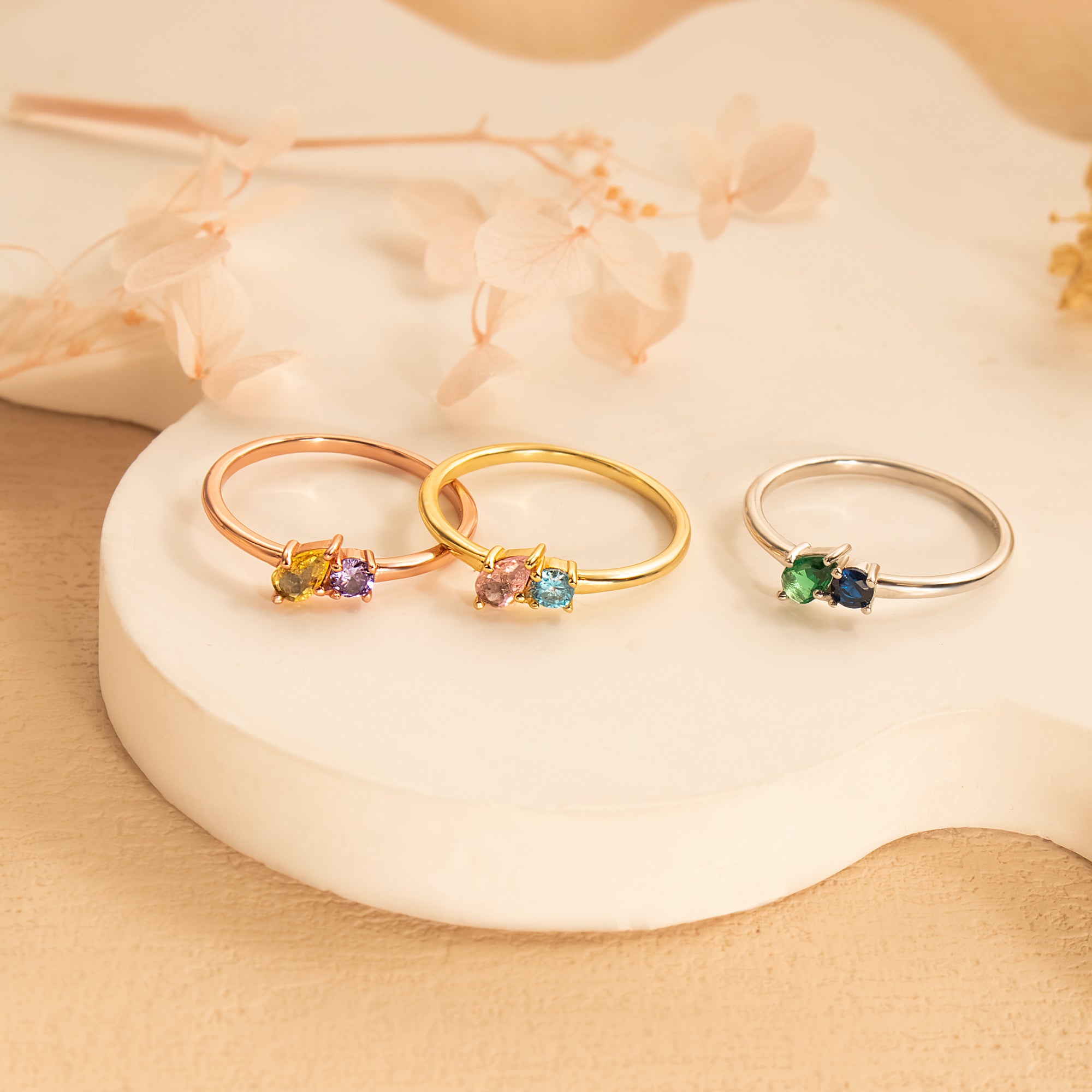 Round & Teardrop Shaped Birthstone Ring