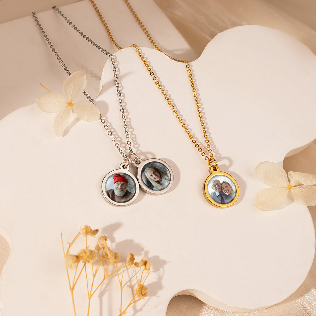 Round Photo Necklace with Glass Dome Cab