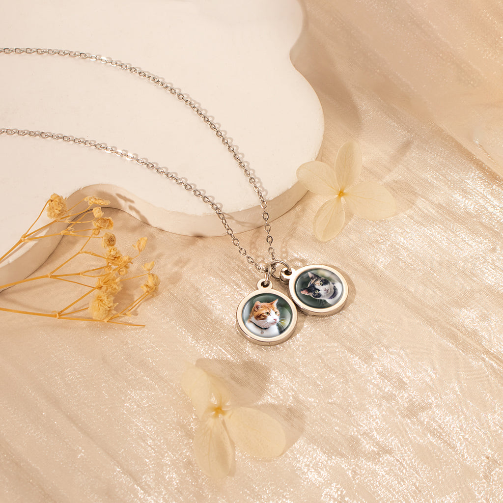 Round Pet Photo Necklace with Glass Dome Cab