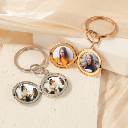 Custom Flower and Name Photo Locket Key Chain