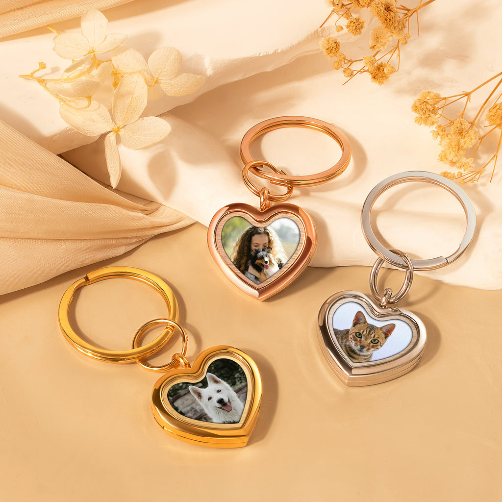 Glass Heart Photo Locket Pet Memorial Keychain