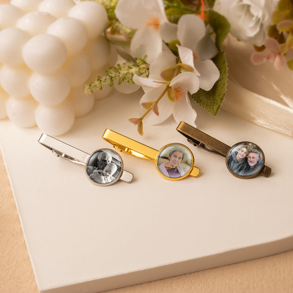 Round Wedding Tie Clip with Glass Dome Cab