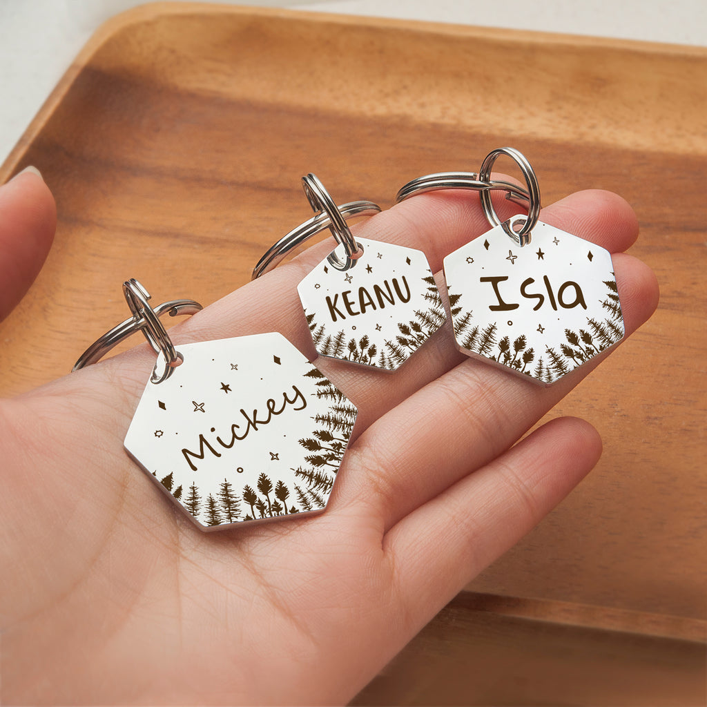 Hexagon Woods and Stars Pet ID Dog Tag