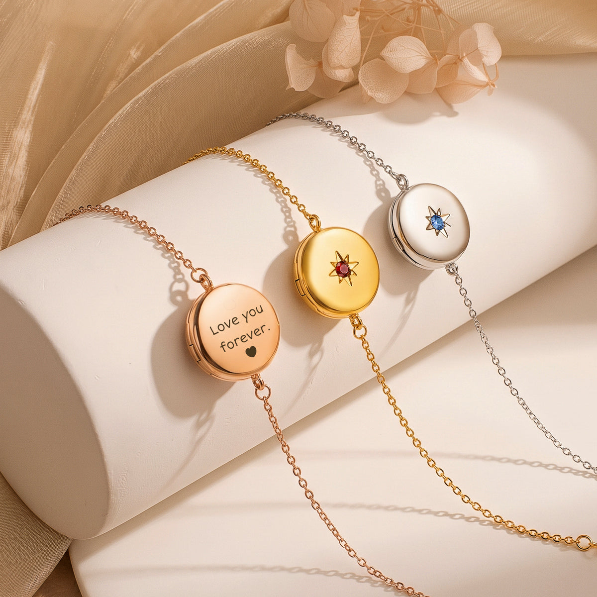 Birthstone Round Locket Pet Memorial Bracelet