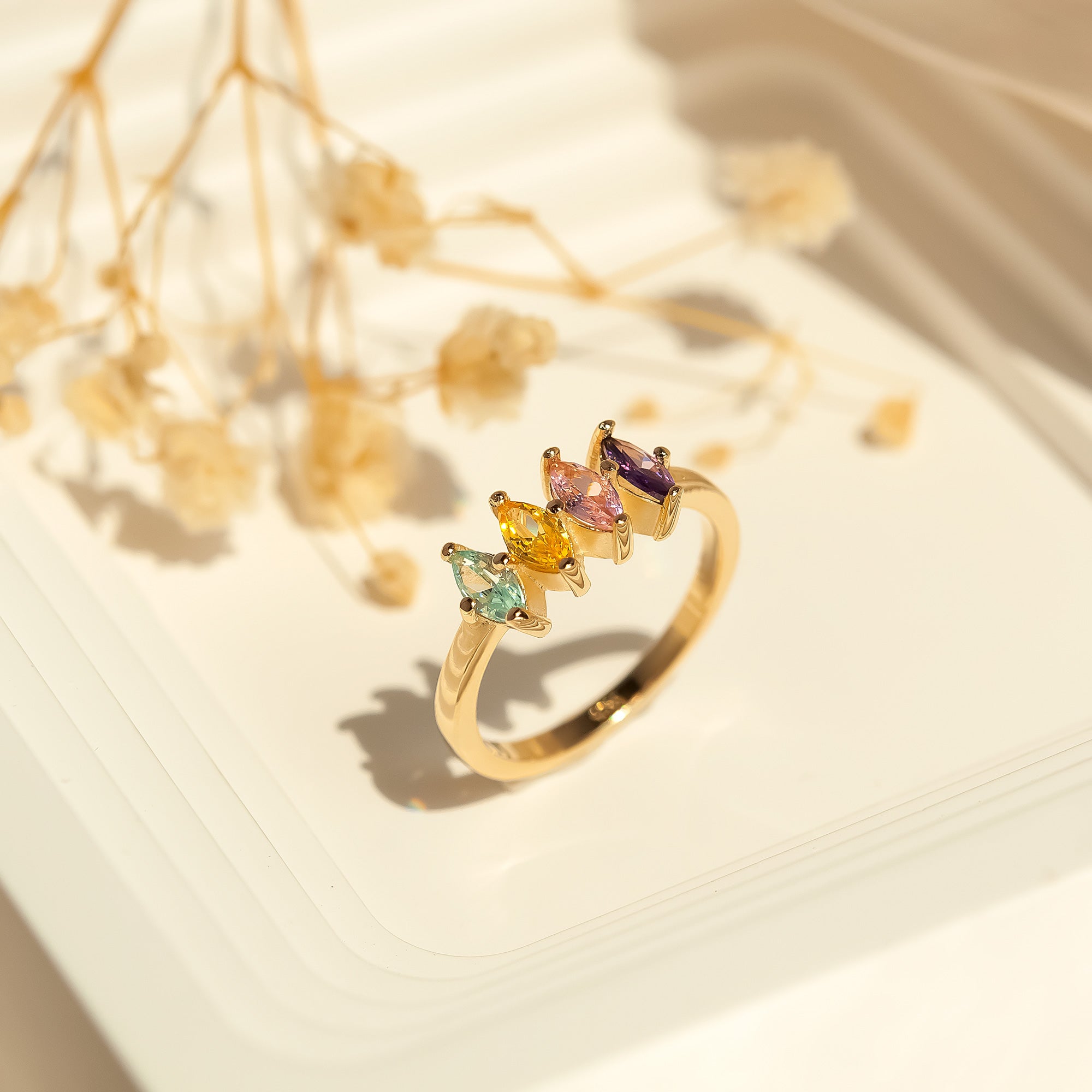 Custom Diamond Shaped Birthstone Ring