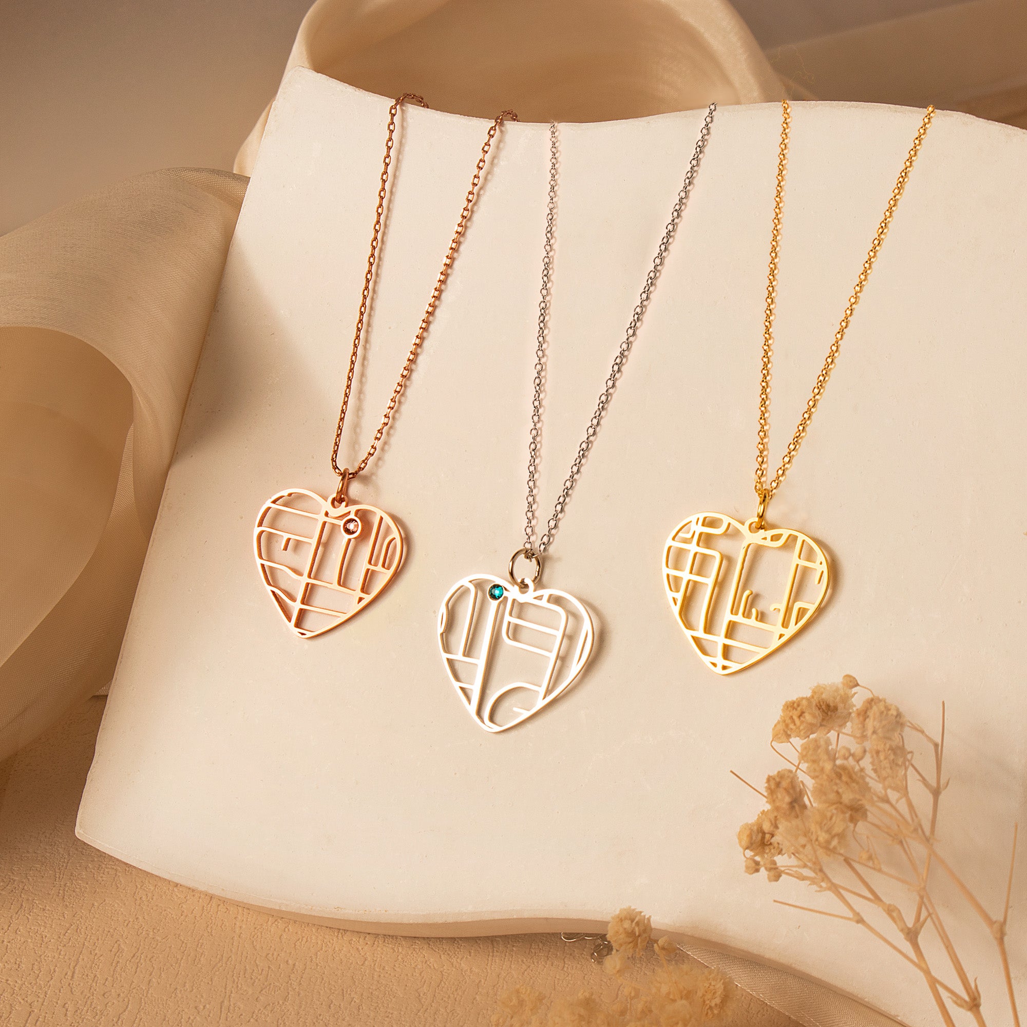 Heart Location Map Necklace