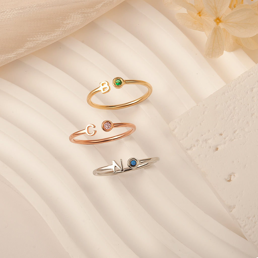 Parallel Initial Birthstone Ring