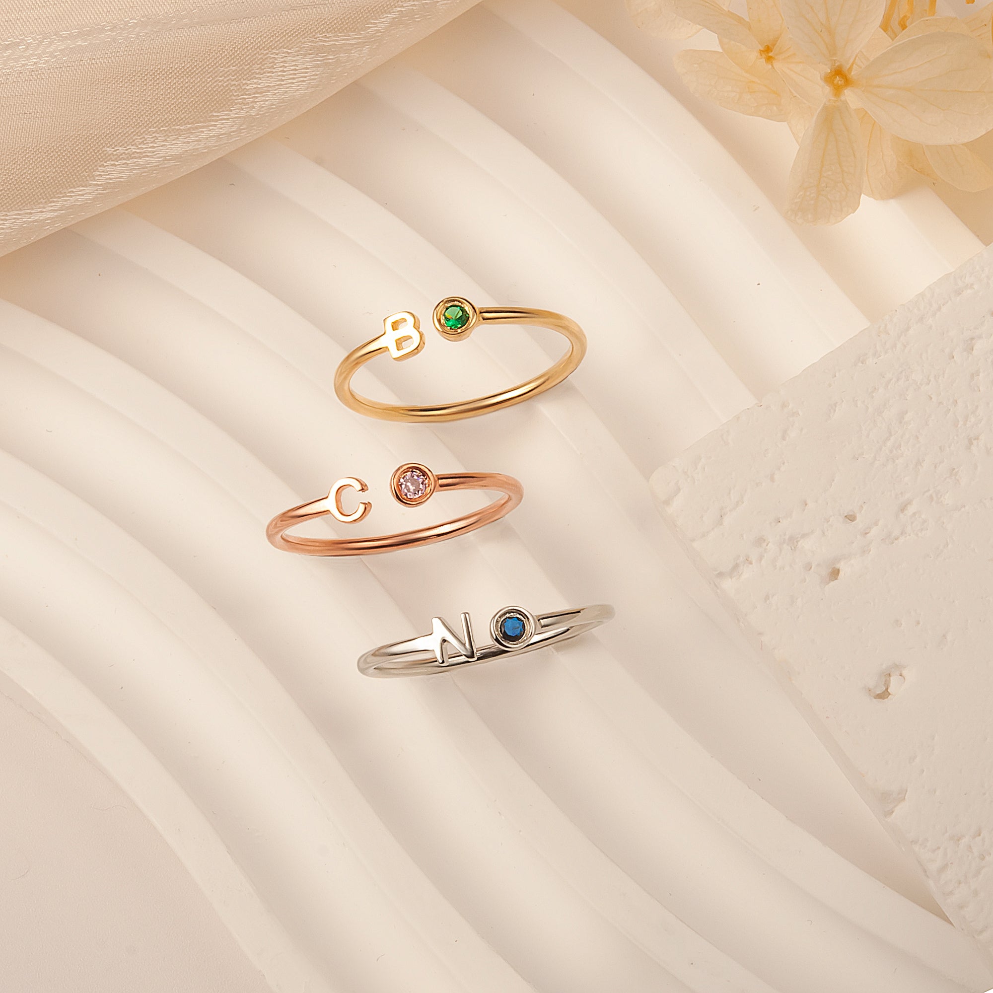 Parallel Initial Birthstone Ring