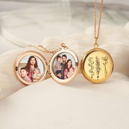 Custom 1-4 Flowers Photo Locket Necklace