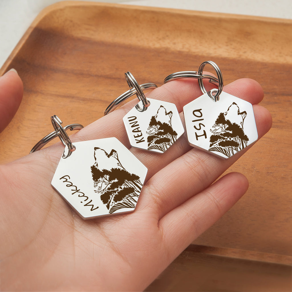 Hexagon Wolf Woods Shaped Pet ID Dog Tag