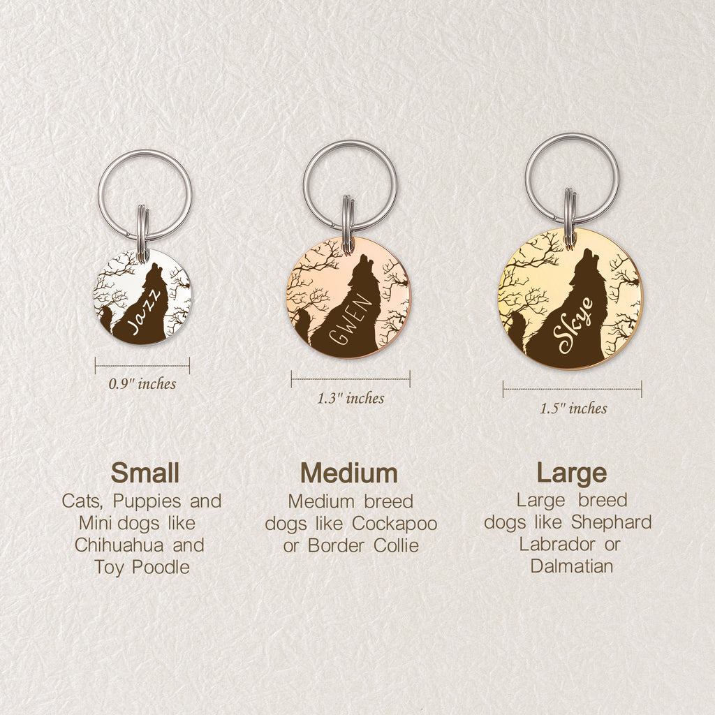Howling Wolf Round Pet ID Dog Tag