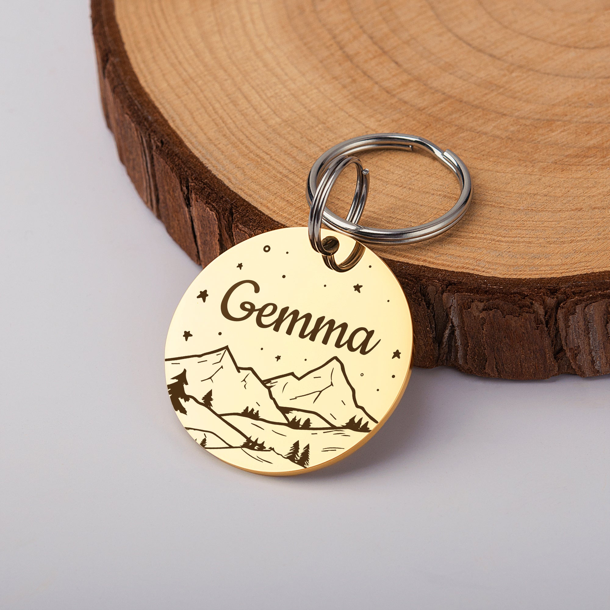 Mountain Starry Sky Round Pet ID Dog Tag