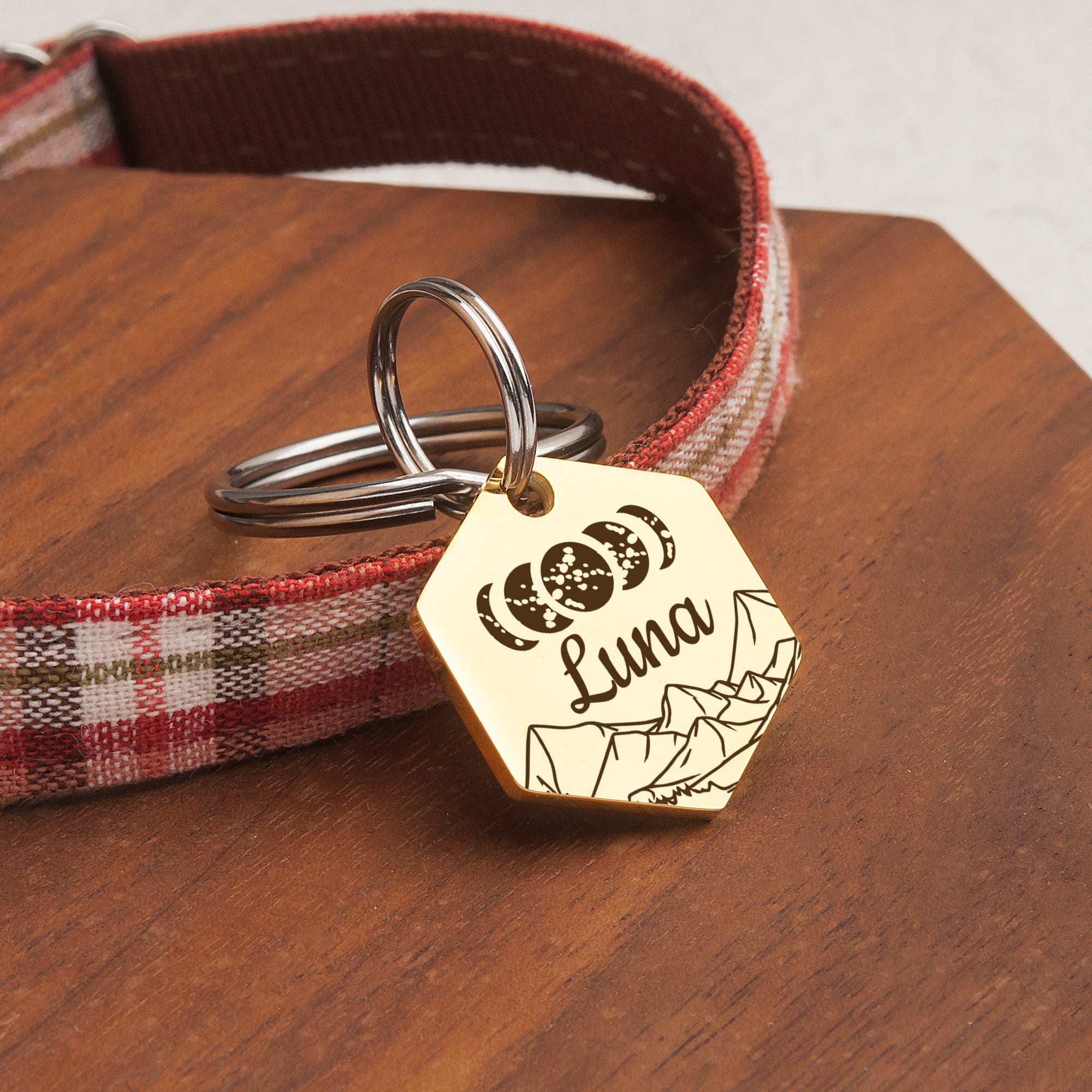 Hexagon Moon Phases Pet ID Tag
