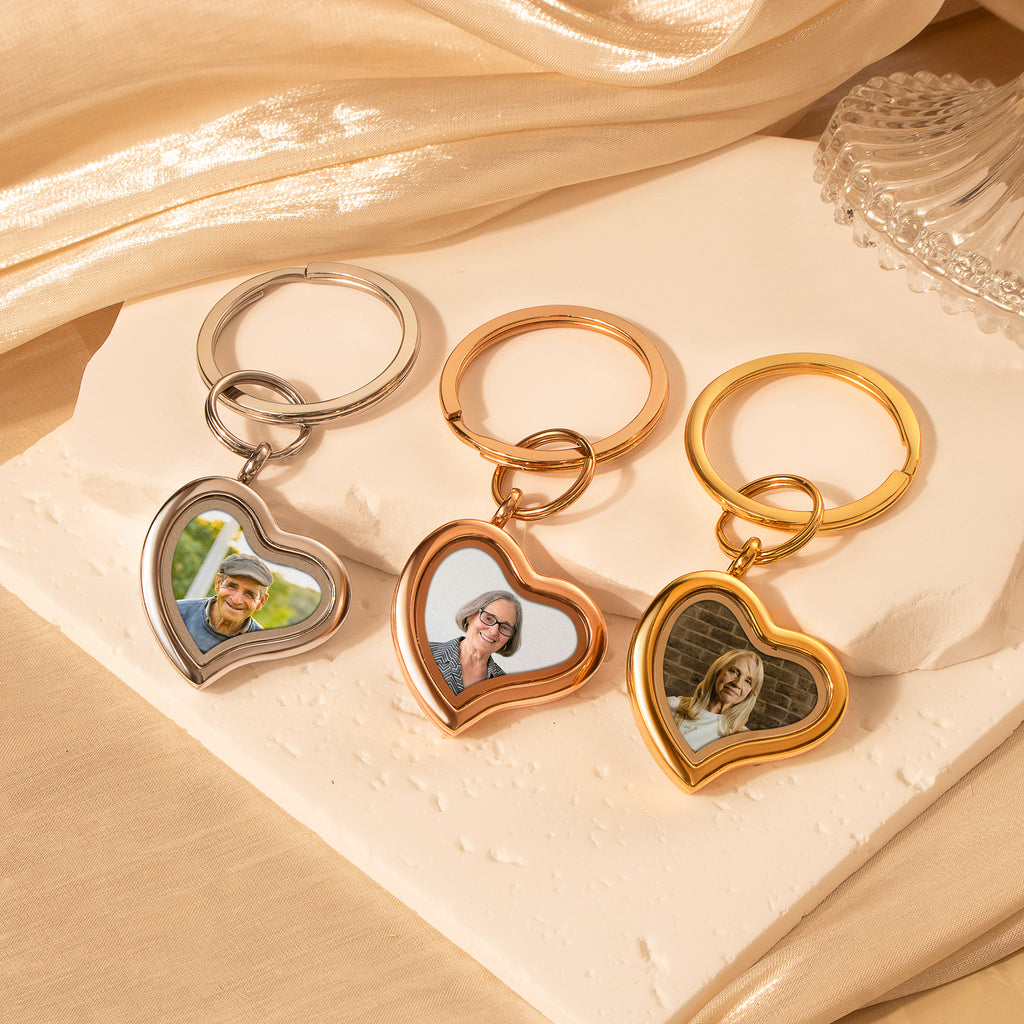 Sideways Heart Photo Locket Memorial Keychain