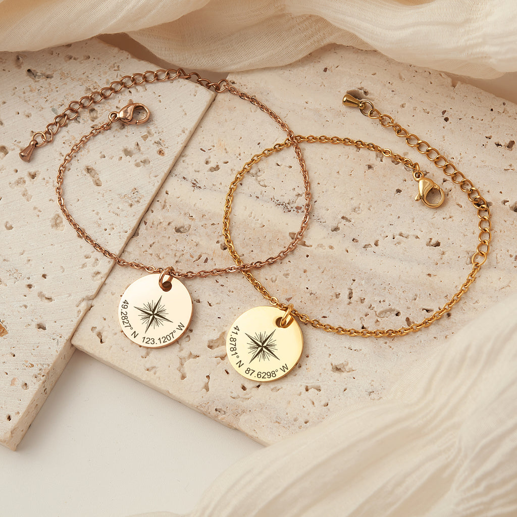 Custom Explorer Compass Charm Stainless Steel Bracelet