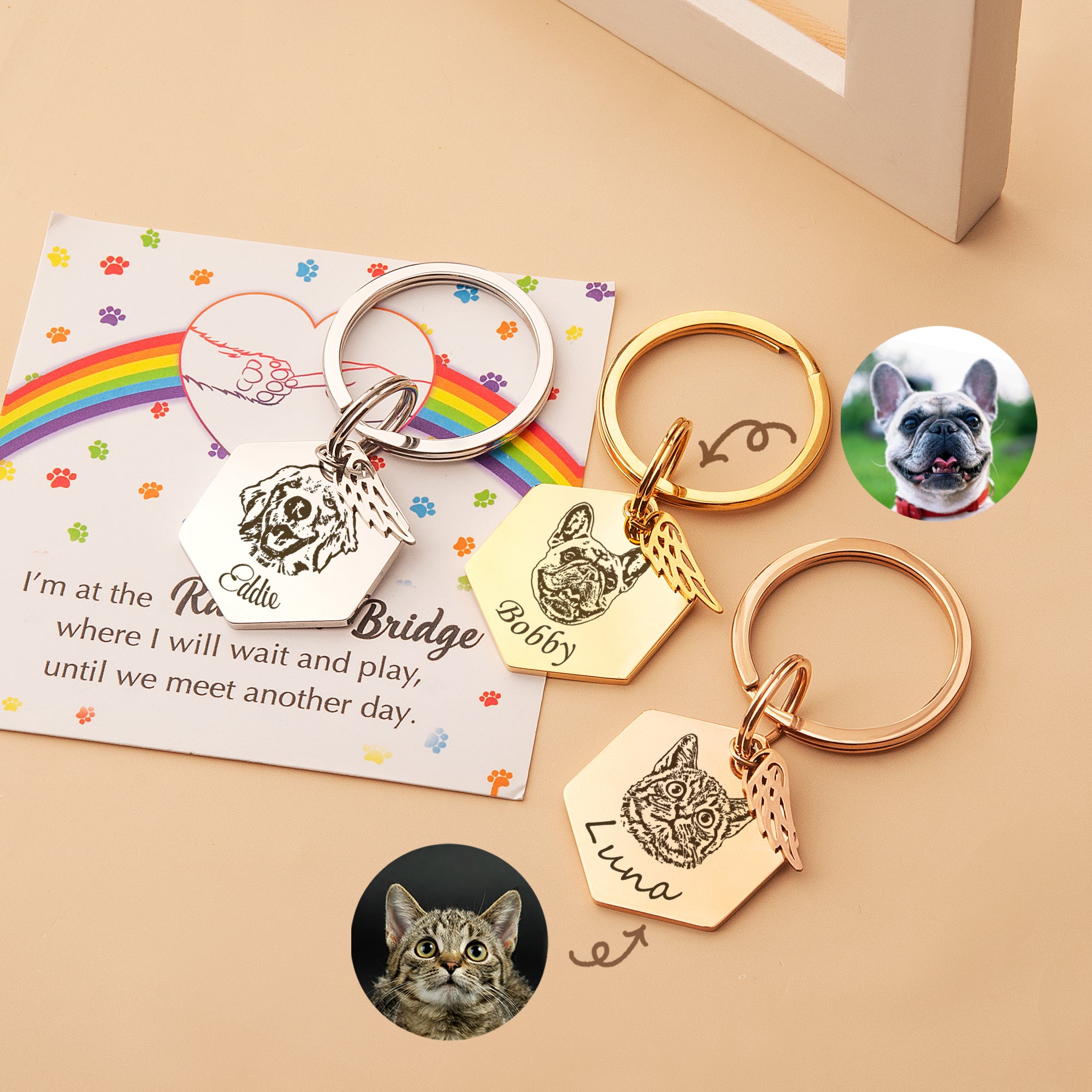 Hexagon Pet Portrait Pet ID Key Chain