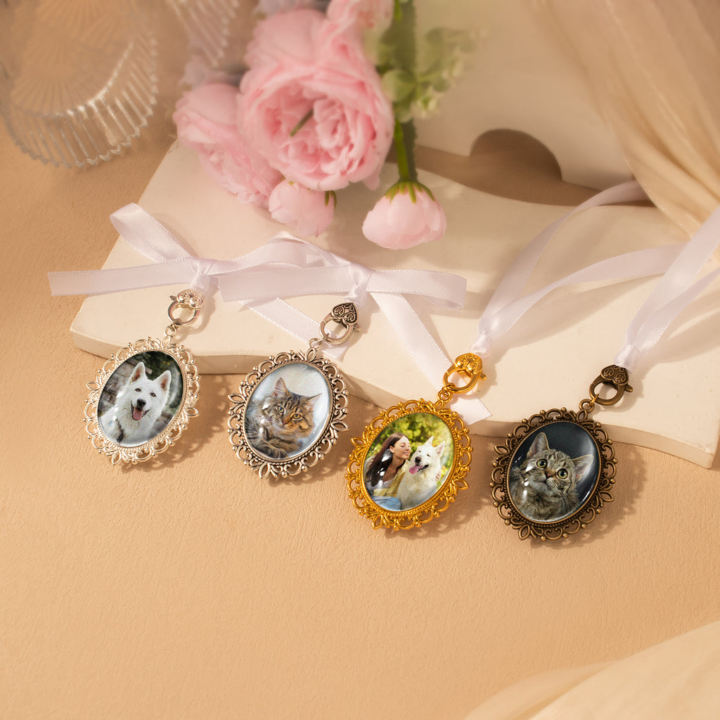 Reversible Wedding Photo Ribbon Brooch