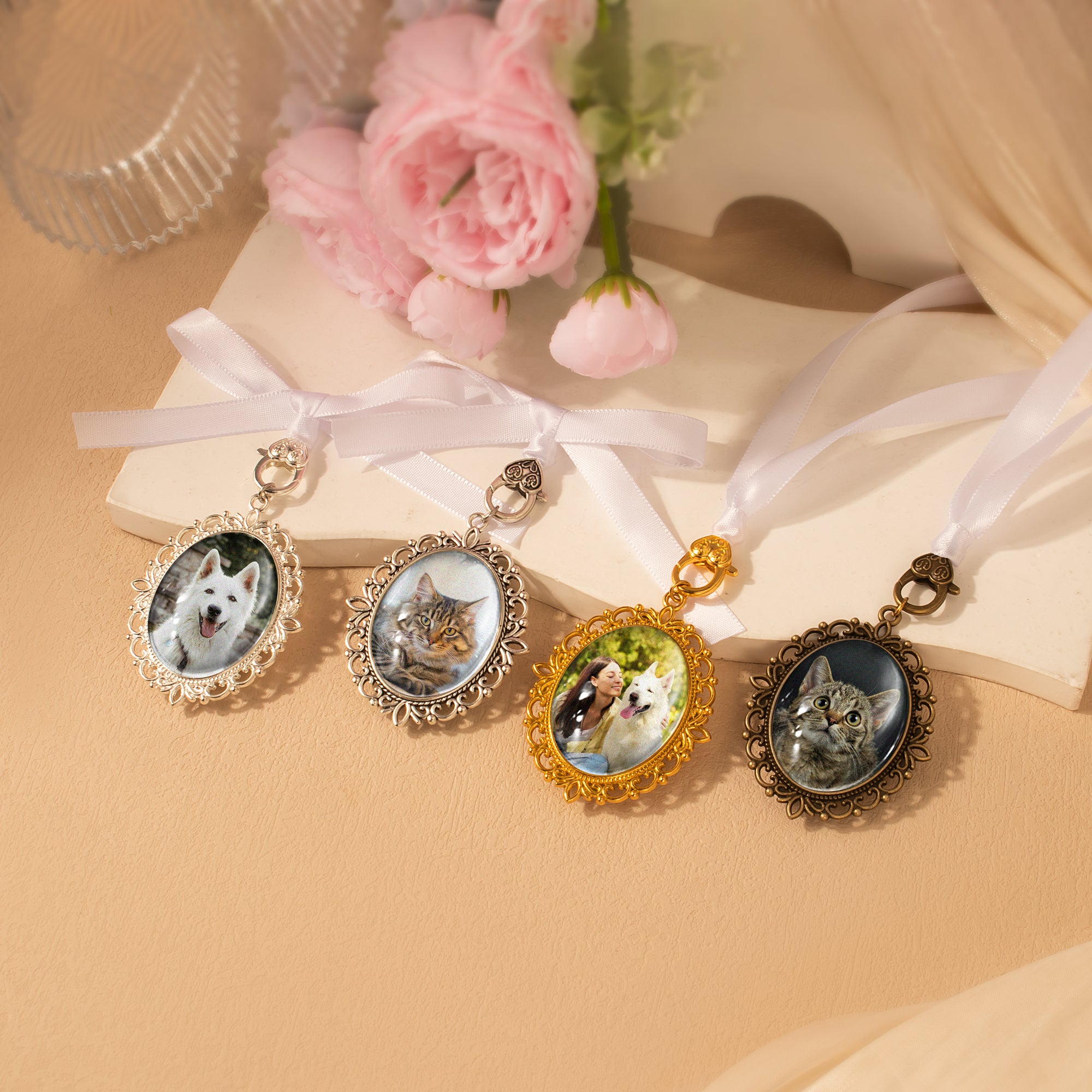 Reversible Wedding Photo Ribbon Brooch