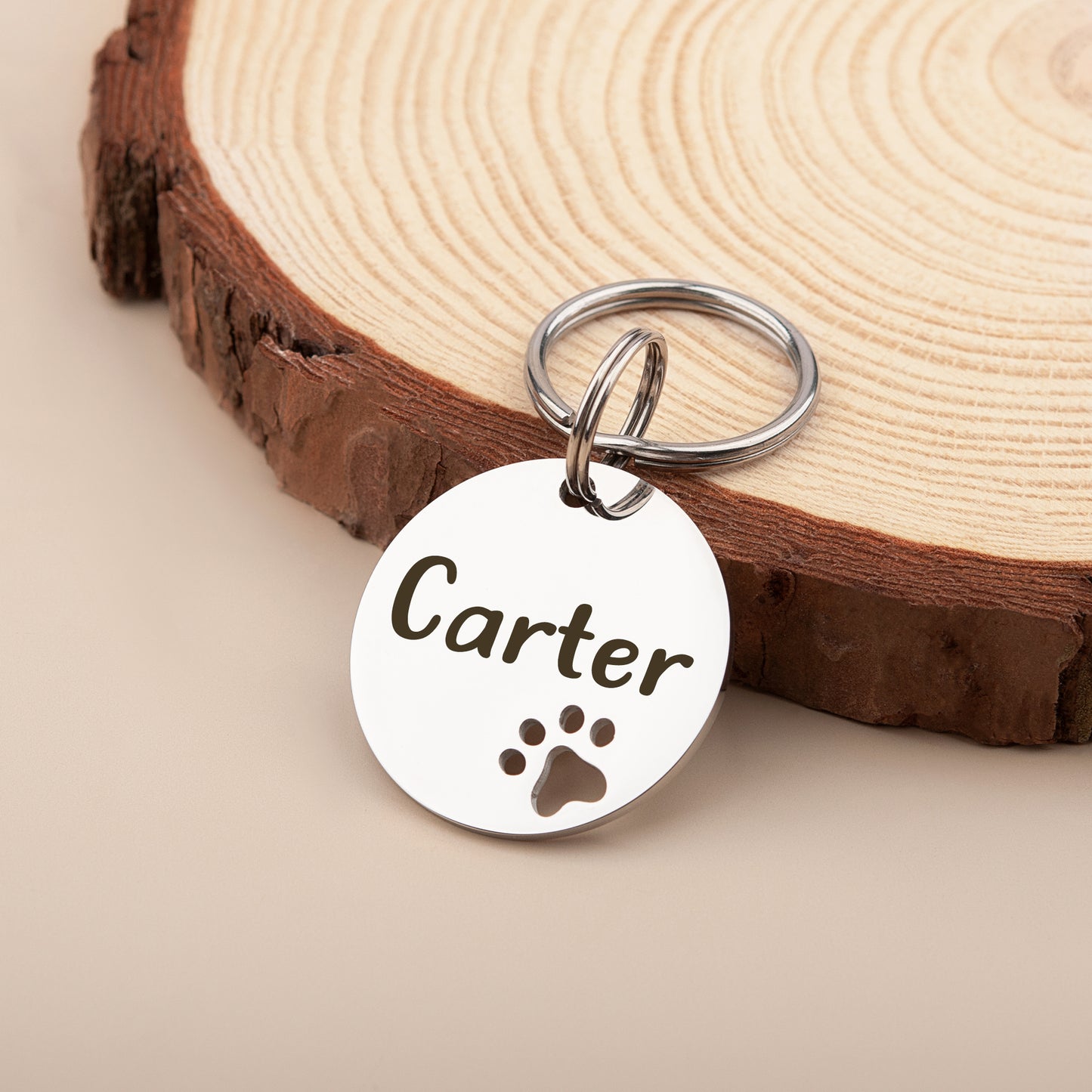 Round Shaped Paw Print Cut-Out Pet ID Dog Tag