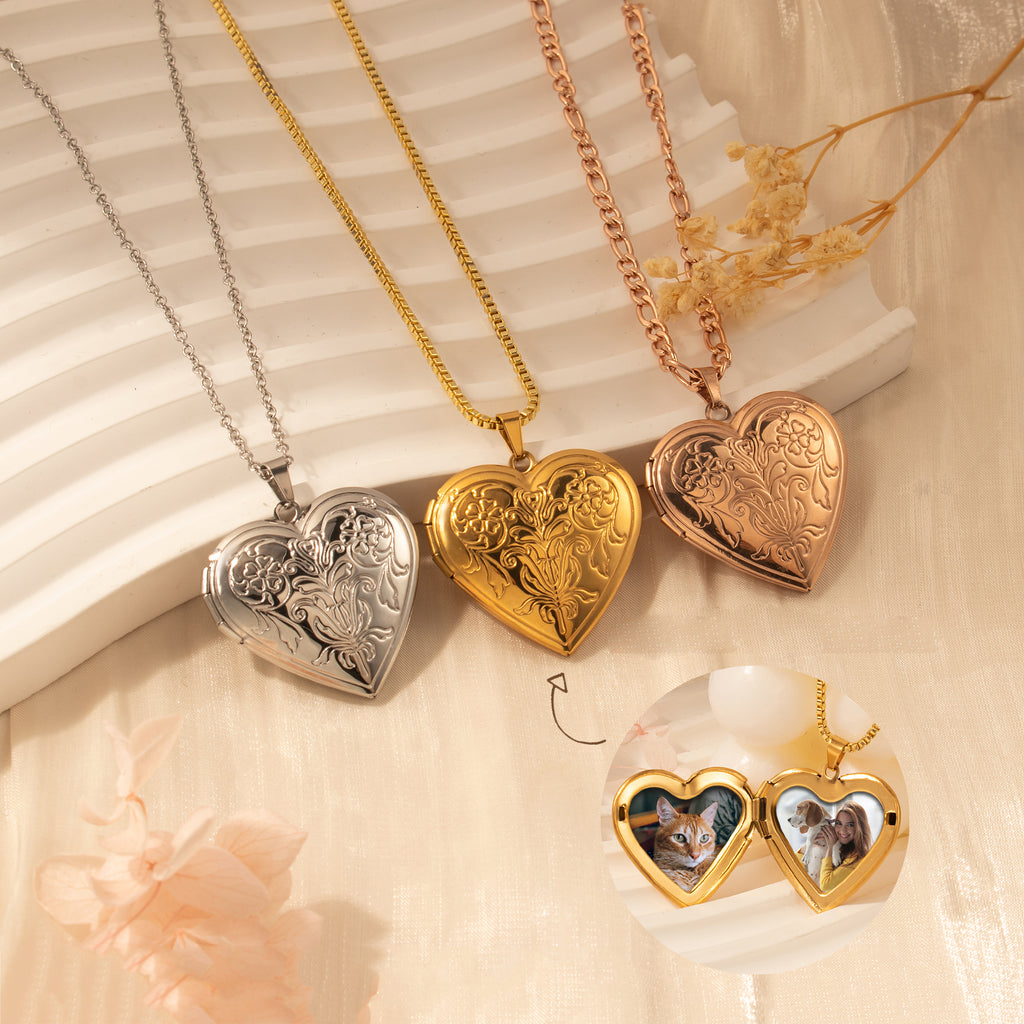 Symmetrical Floral Pet Photo Heart Locket