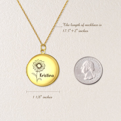 Custom Birth Flower and Name Photo Locket Necklace