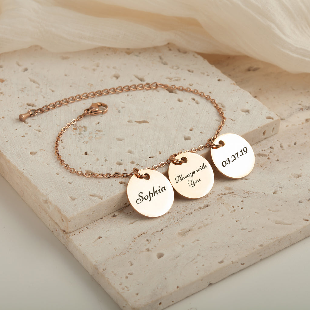 Personalized Round Charm Chain Bracelet
