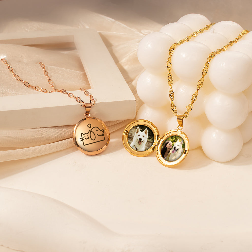 Round Logo Emblem Photo Locket Necklace