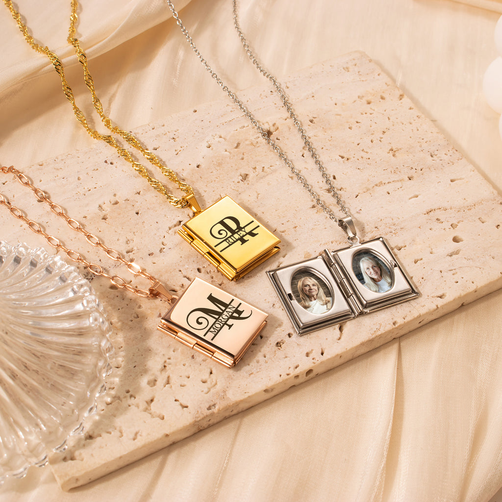 Square Name Photo Locket Necklace