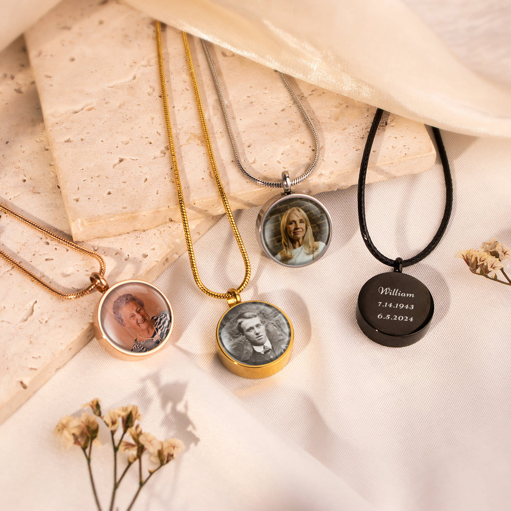 Round Memorial Ashes Holder Necklace with Photo