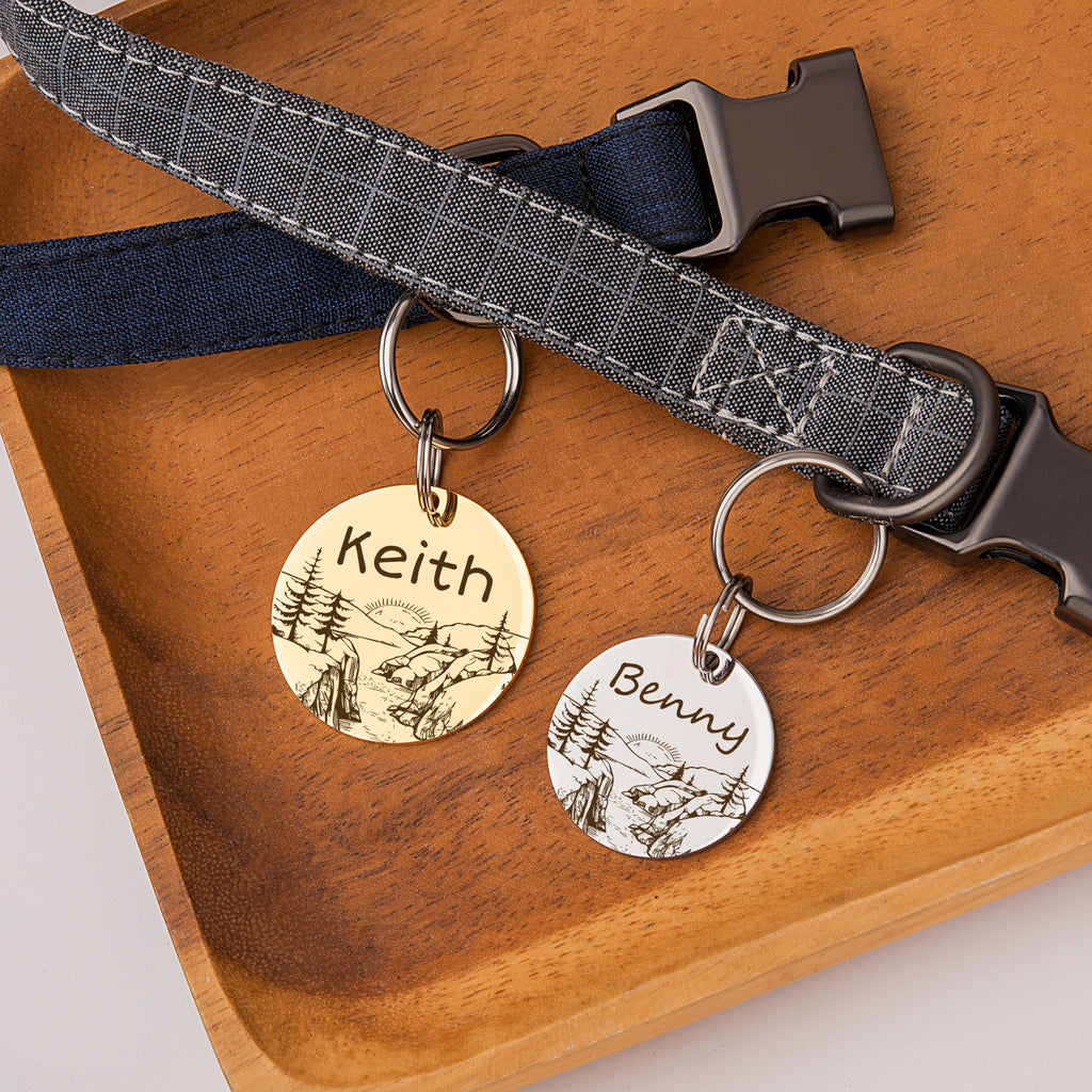 Mountain Sunrise Round Pet ID Dog Tag