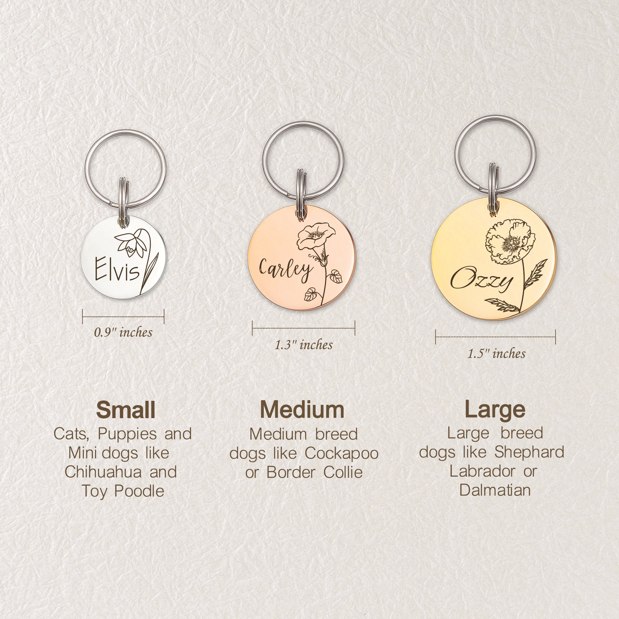 Round Birth Flower Pet ID Dog Tag