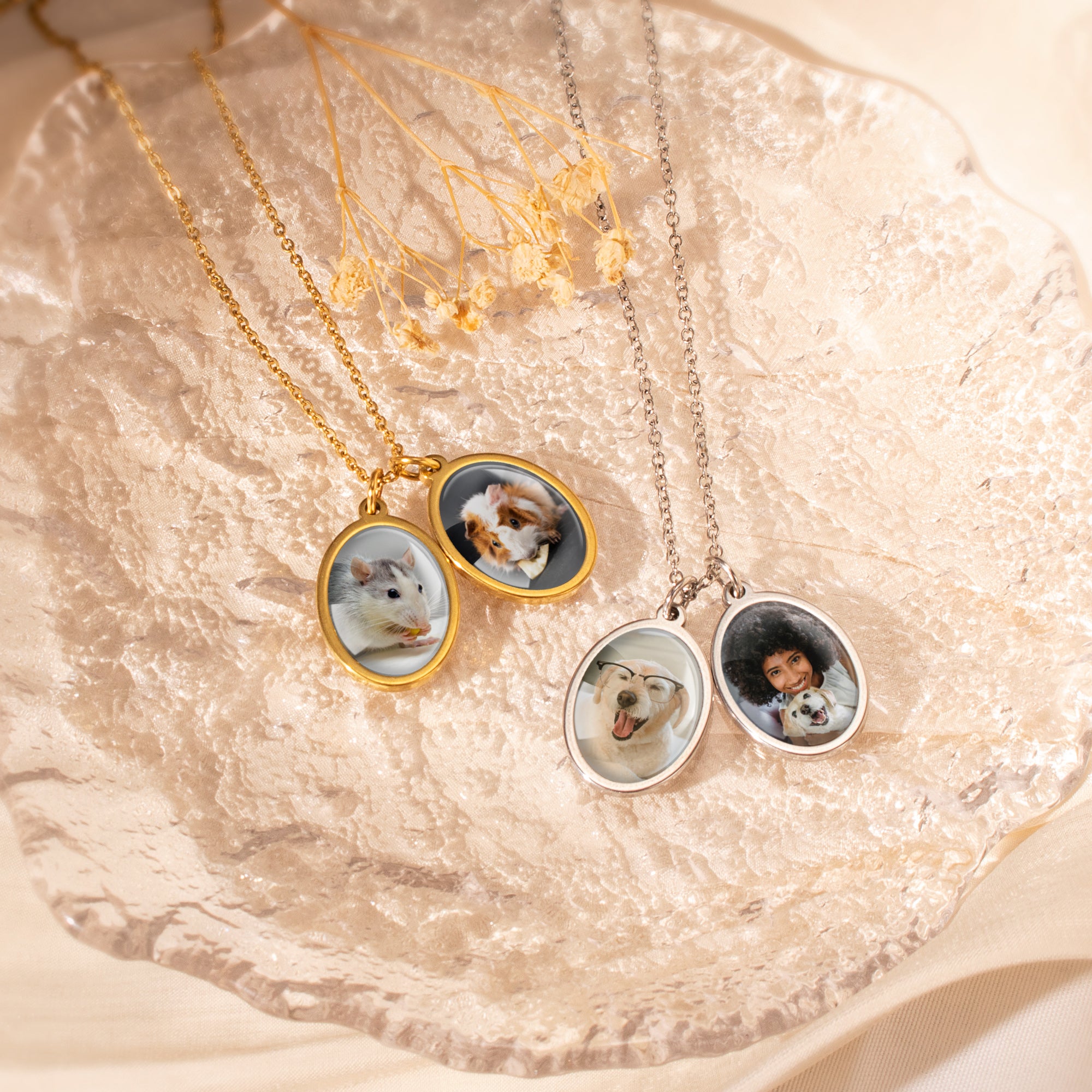 Oval Pet Photo Necklace with Glass Dome Cab