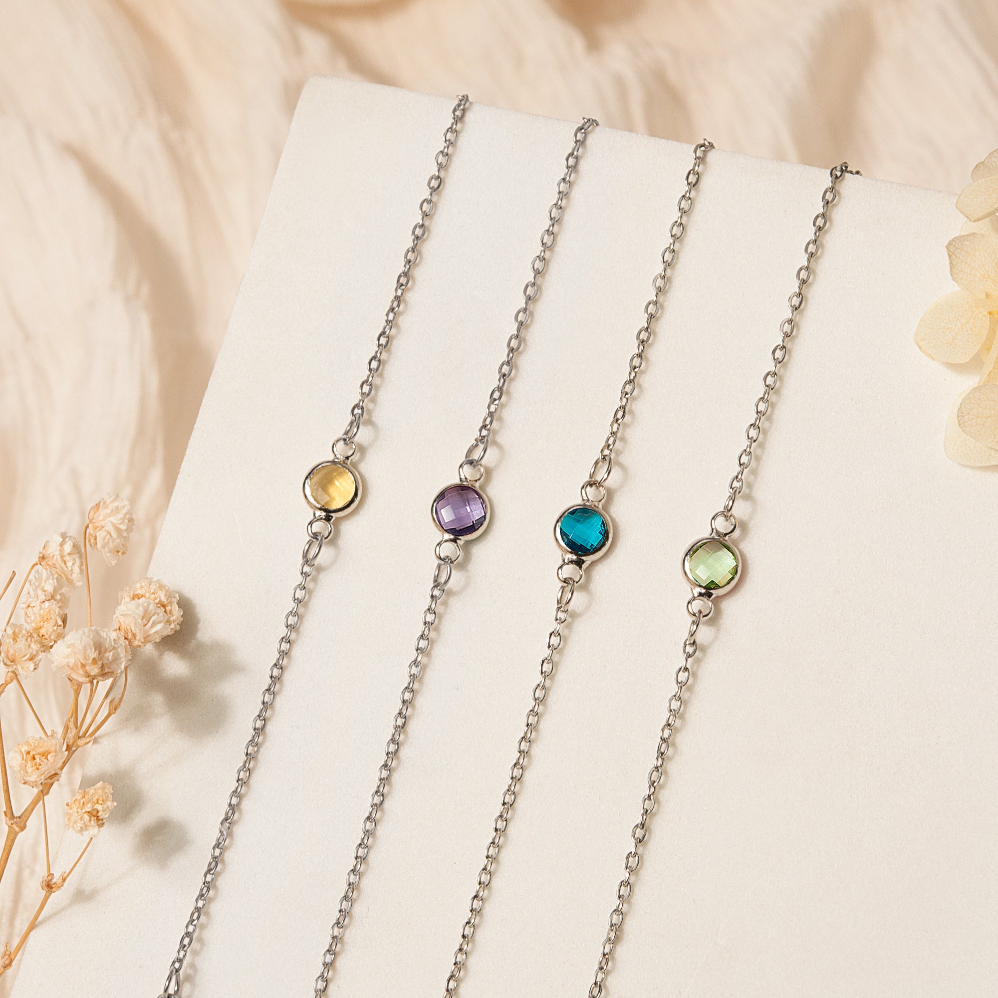 Women's Dainty Birthstone Charm Bracelet